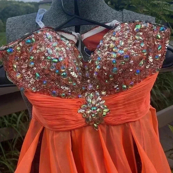 Tiffany design size 4 camouflage and orange formal dress . So unique! - Picture 2 of 10